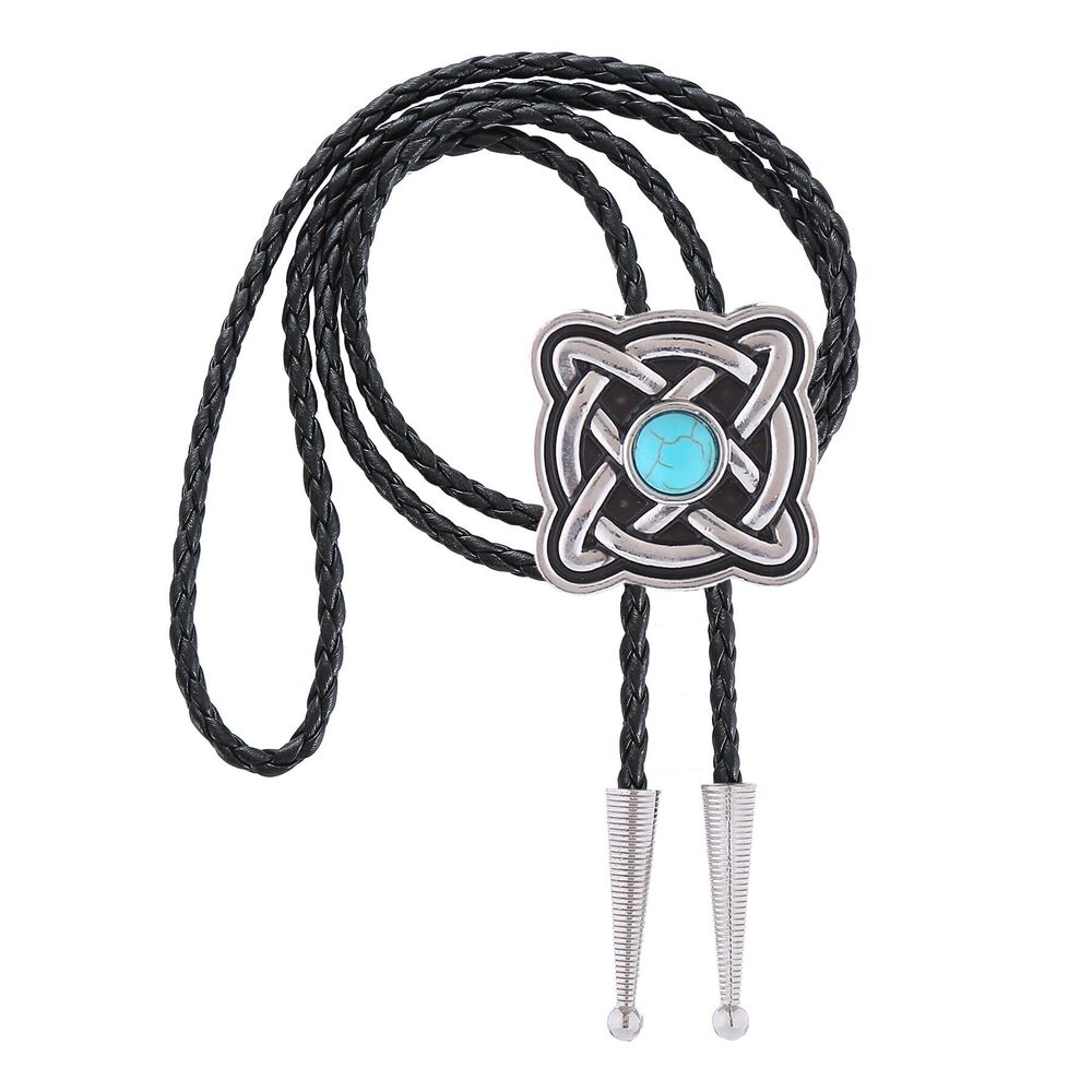7438 Turquoise Bolo Tie Vintage Western Tie Rodeo Cowboy Leather Necktie